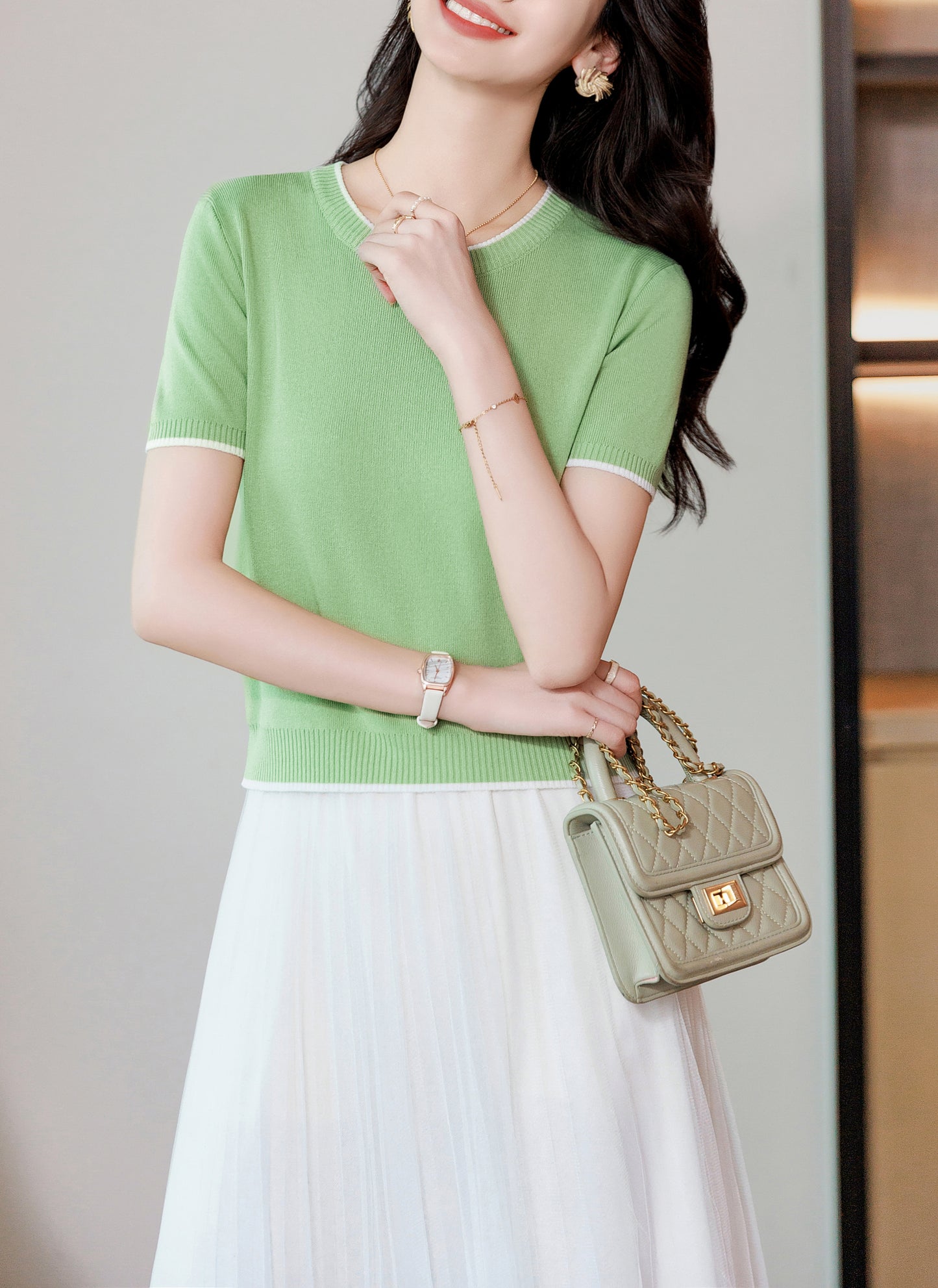 Women's Short Sleeve Ribbed Knit Tops
