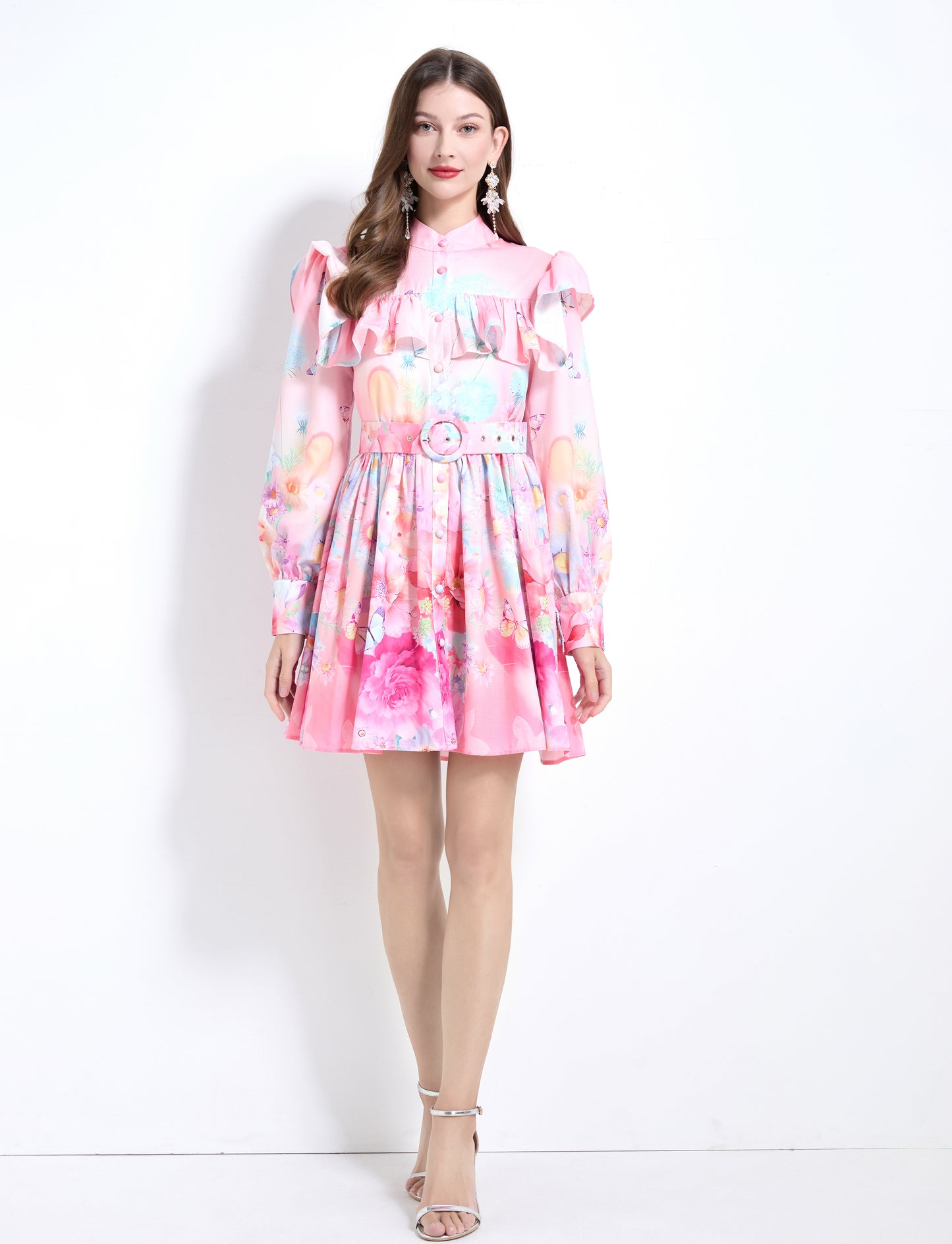 Women's Floral Print Ruffles Trendy Mini Dress