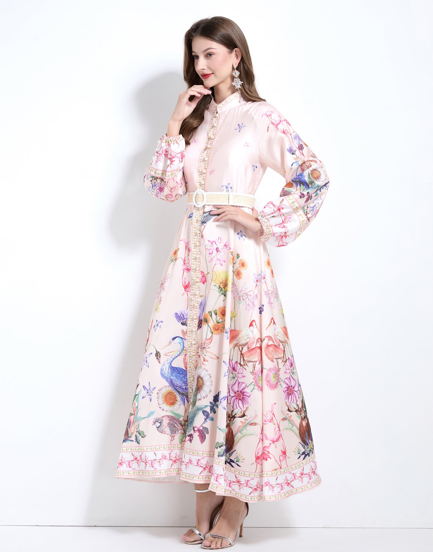 Floral Print Button Split Party Flowy Maxi Dress