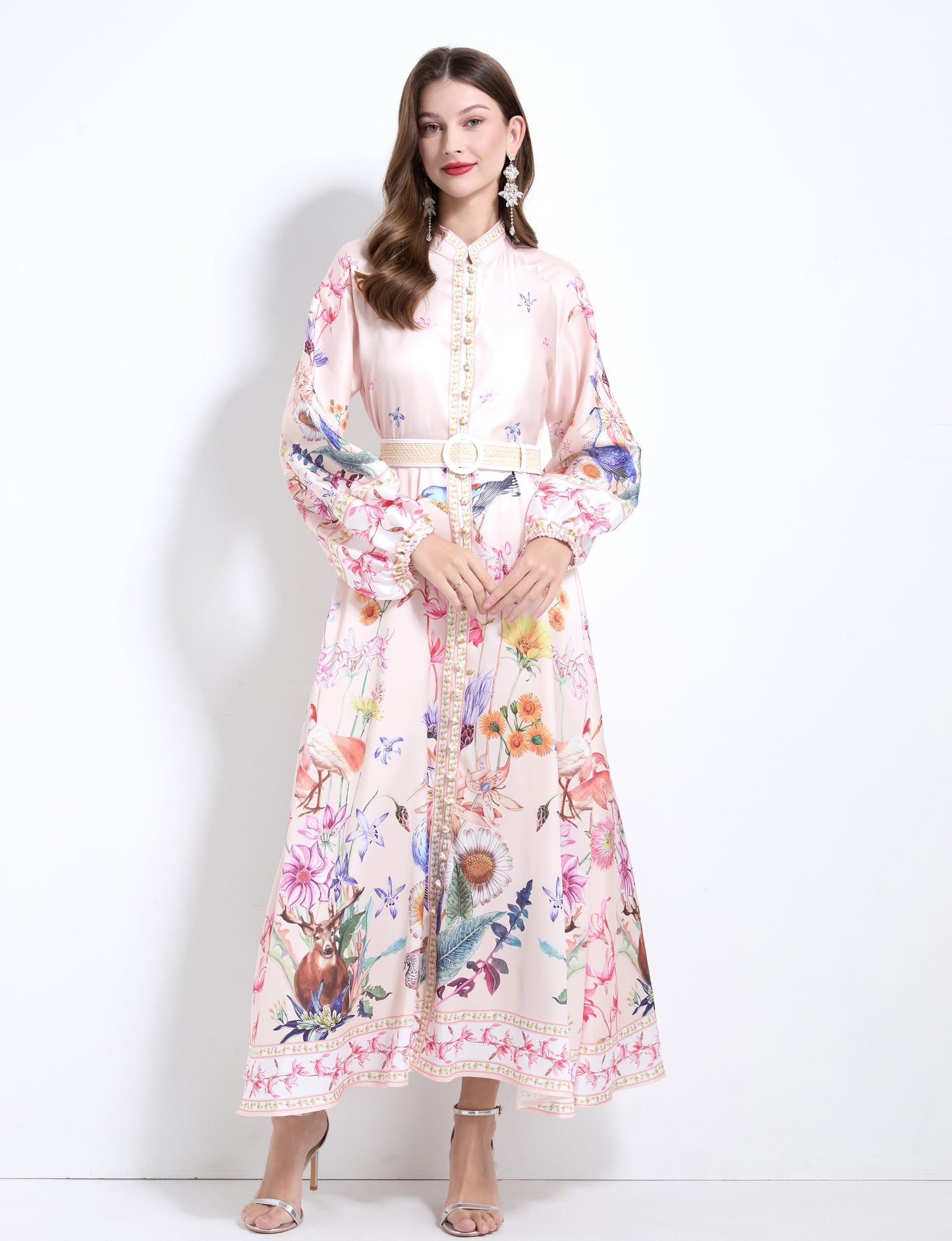 Floral Print Button Split Party Flowy Maxi Dress