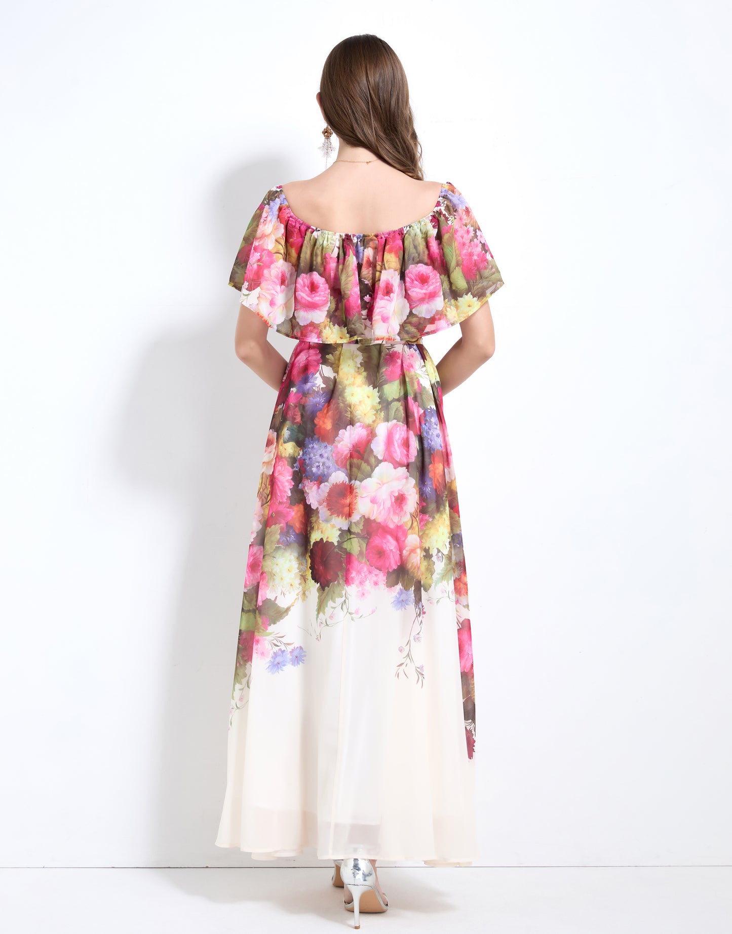 Off The Shoulder Floral Flowy Tied Maxi Dress