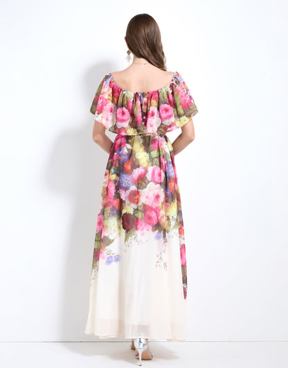 Off The Shoulder Floral Flowy Tied Maxi Dress