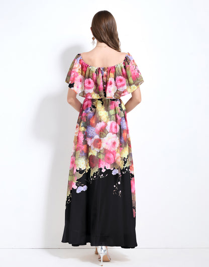 Off The Shoulder Floral Flowy Tied Maxi Dress