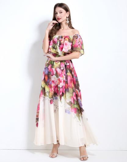 Off The Shoulder Floral Flowy Tied Maxi Dress