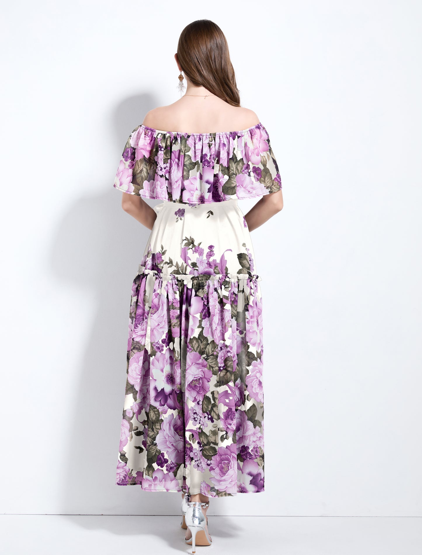 Off The Shoulder Floral Flowy Tied Maxi Dress