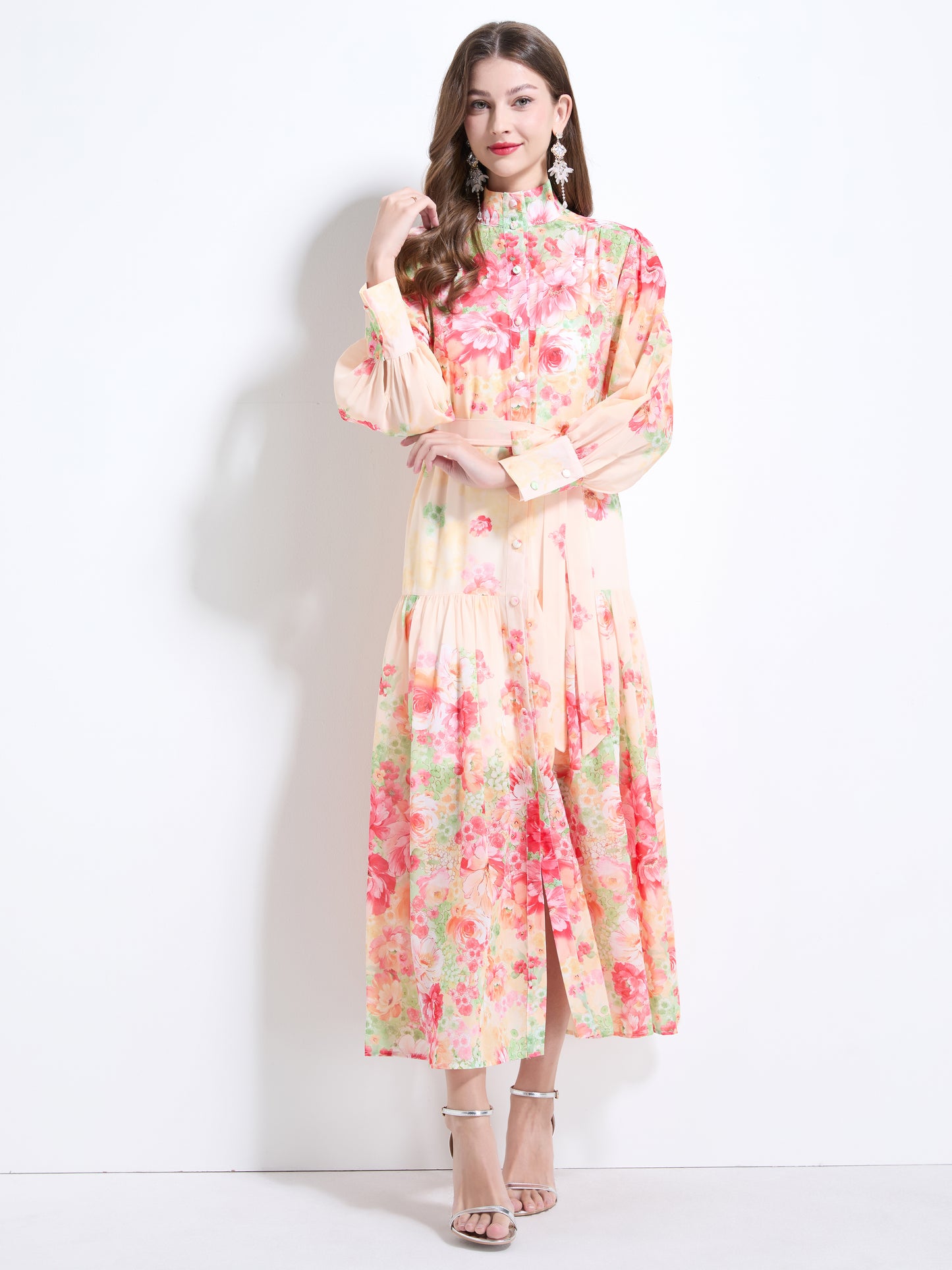 Women's Floral Print Casual Split Flowy Maxi Dress