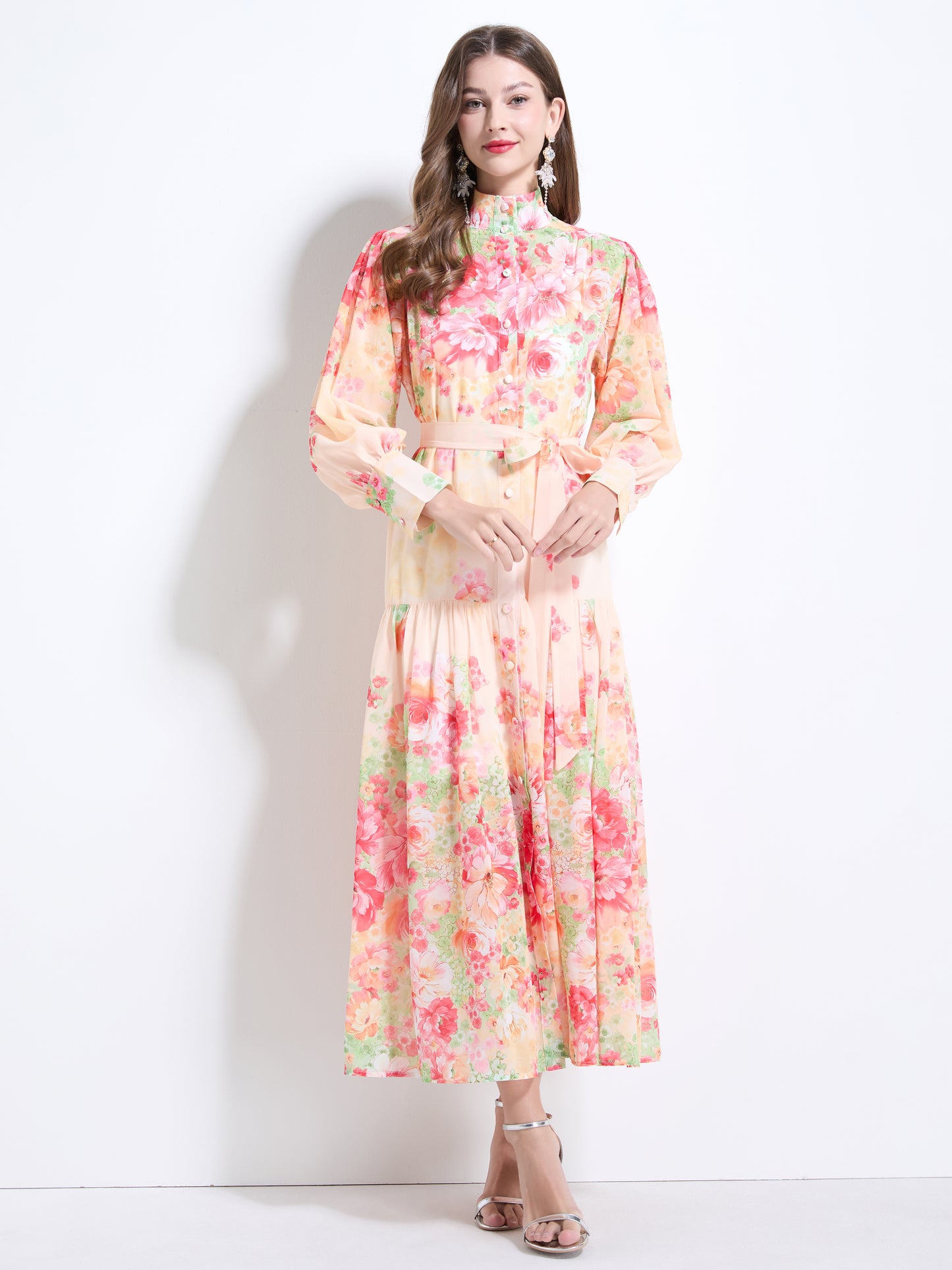 Women's Floral Print Casual Split Flowy Maxi Dress