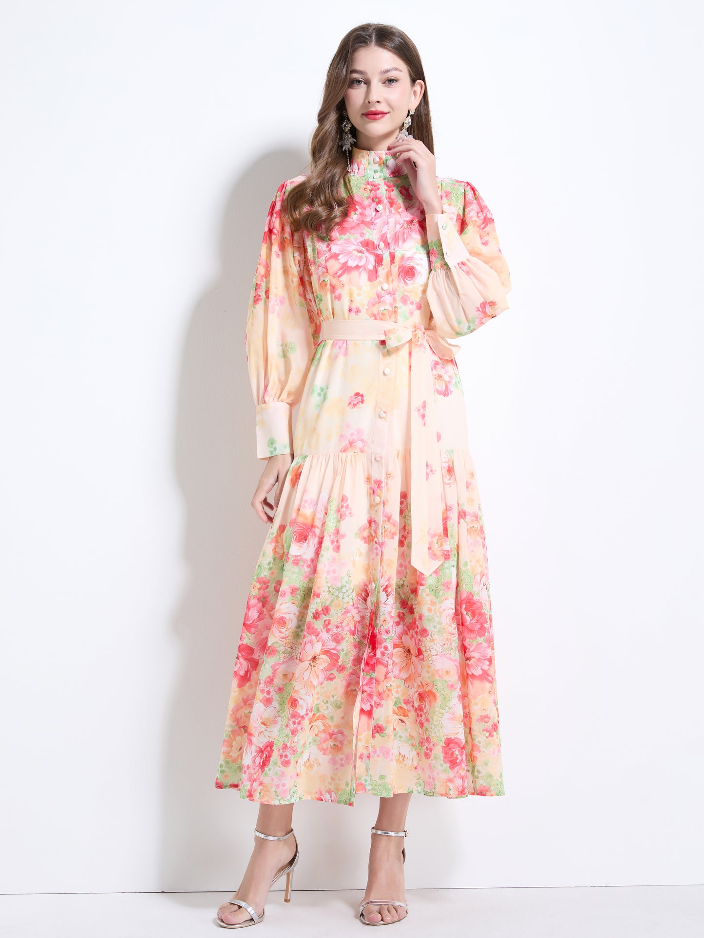 Women's Floral Print Casual Split Flowy Maxi Dress