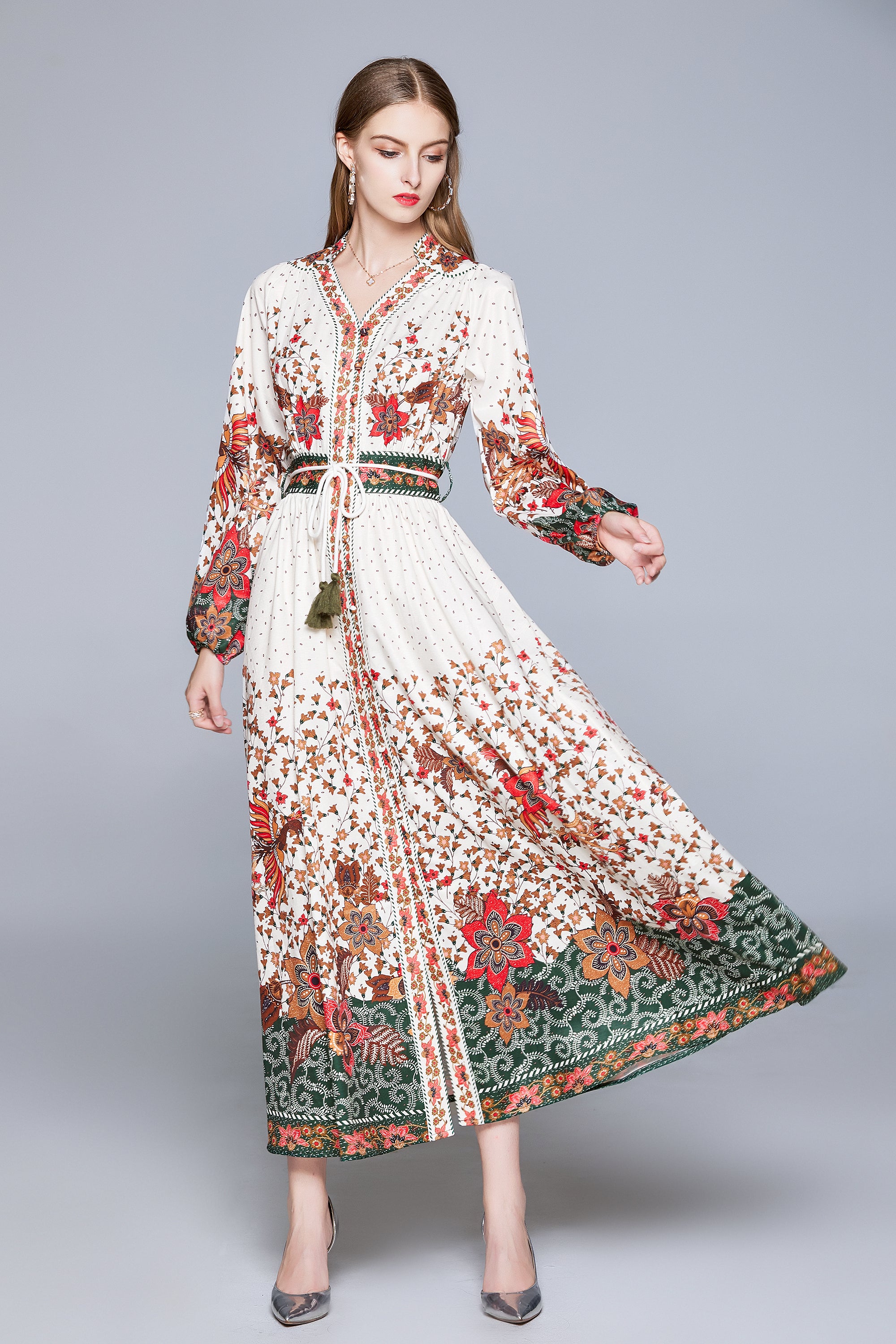 Vintage Ethnic Print Casual Simple Mehndi Dresses For Women Elegant O Neck  A Line With Long Sleeves, High Waist, And Big Hem Perfect For Office And  Formal Occasions 2023 Collection From Hongpingguog,