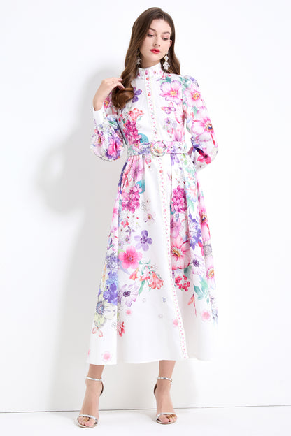 Women'S Floral Print Button Up Split Maxi Dress