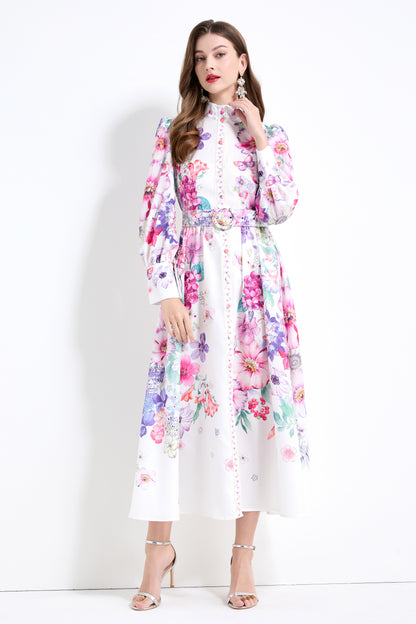 Women'S Floral Print Button Up Split Maxi Dress