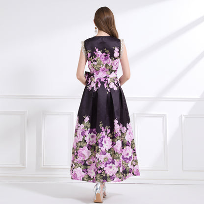 Women's Wrap Floral V-Neck Lace Maxi Dress