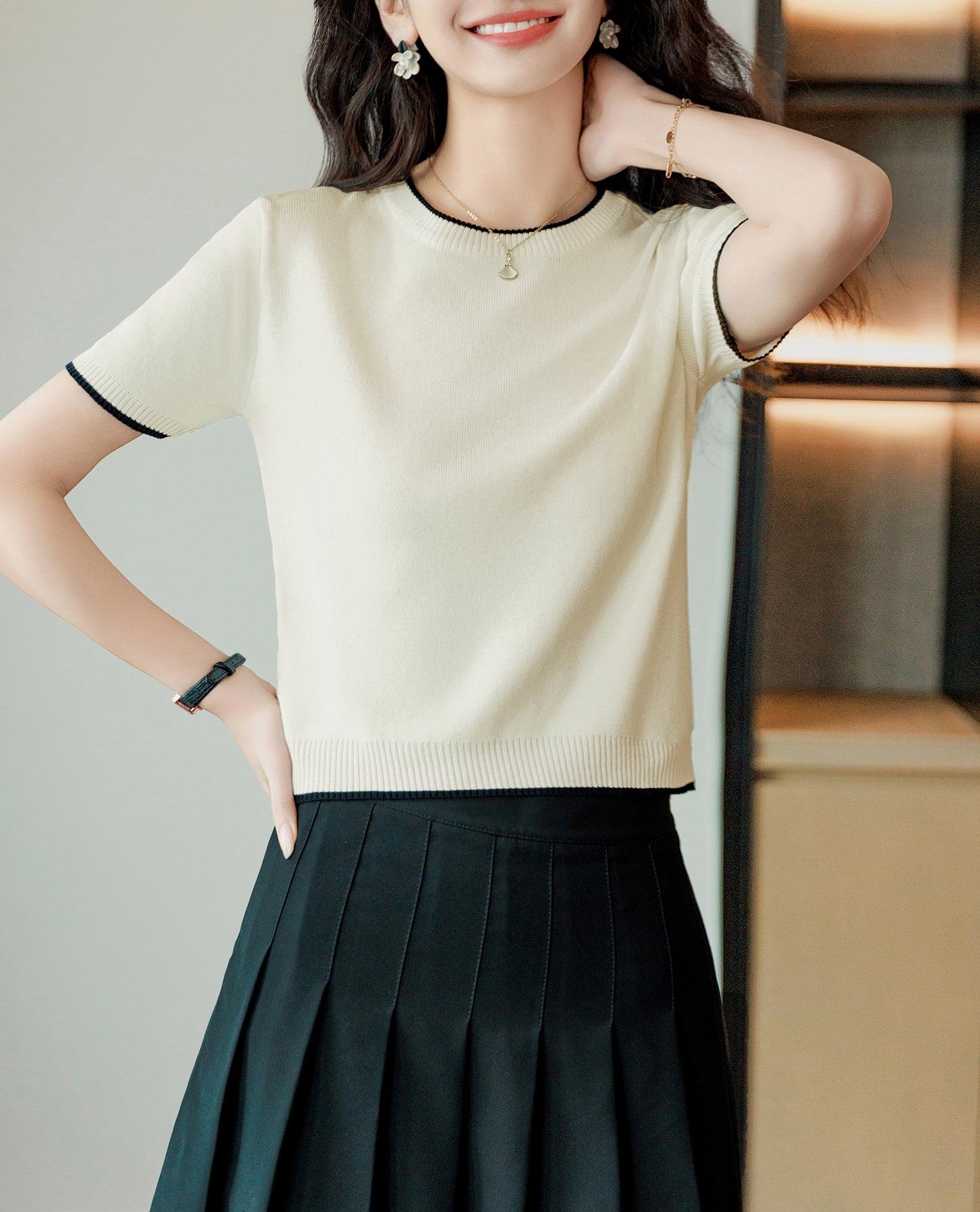 Women's Short Sleeve Ribbed Knit Tops