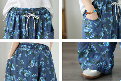Women's Wide Leg Jeans Lightweight Wasited Elastic Print Y2K Pants - LAI MENG FIVE CATS