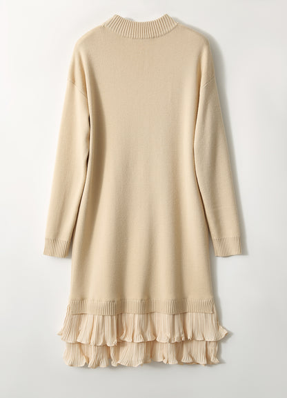28706 Layered Ruffle Hem Knit Dress – Cream & Black