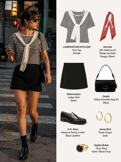 Coastal Stripe Knit Top with Scarf Tie Detail – Lightweight Summer Essential