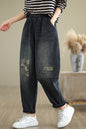 Women's Baggy Jeans Pattern Elastic Waist Casual Harem Pants With Pockets