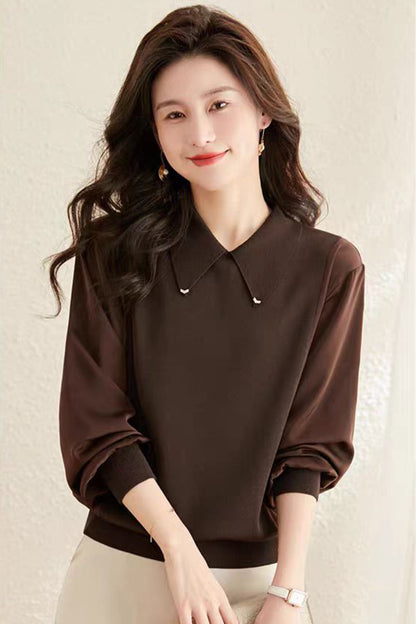 Long Sleeve Lapel Pullover Tops