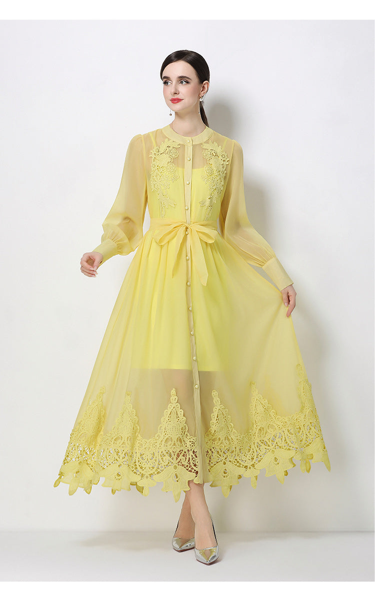 Sheer Embroidered Organza Maxi Dress with Slip & Belt LAI MENG FIVE CATS Sheer Embroidered Organza Maxi Dress with Slip & Belt LAI MENG FIVE CATS