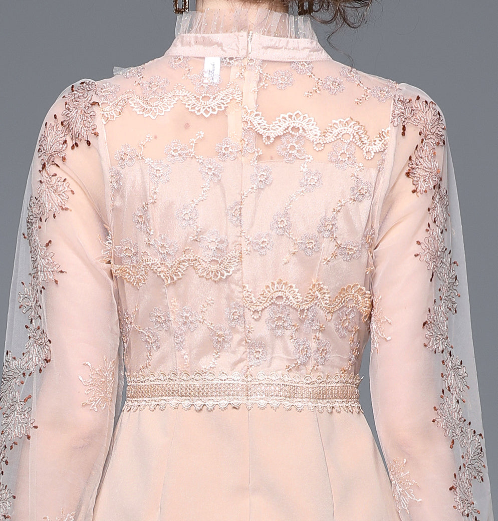 LAI MENG FIVE CATS Embroidered Mesh Bow-Tie Mini Dress - LAI MENG FIVE CATS