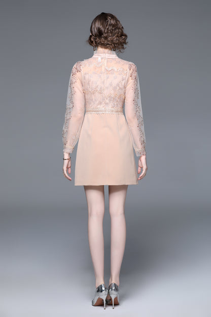 LAI MENG FIVE CATS Embroidered Mesh Bow-Tie Mini Dress - LAI MENG FIVE CATS