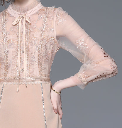 LAI MENG FIVE CATS Embroidered Mesh Bow-Tie Mini Dress - LAI MENG FIVE CATS