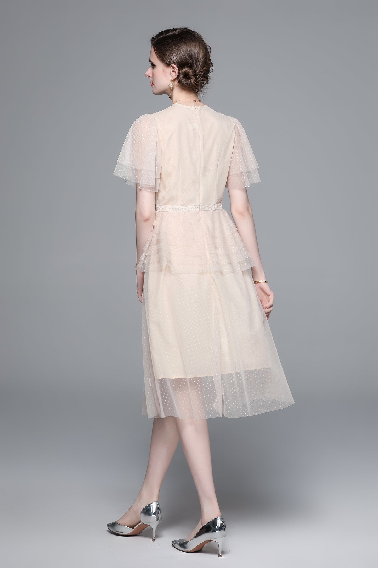 LAI MENG FIVE CATS Floral Embroidery Mesh Midi Dress