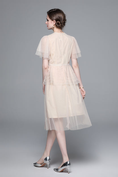 LAI MENG FIVE CATS Floral Embroidery Mesh Midi Dress