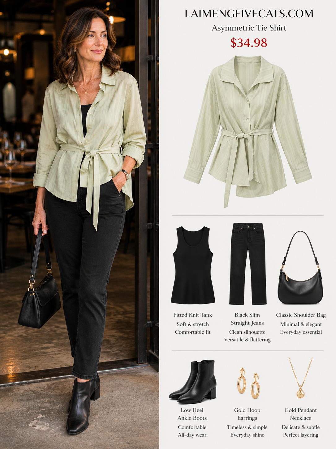 Sage Green Tie-Waist Button-Up Shirt Jacket