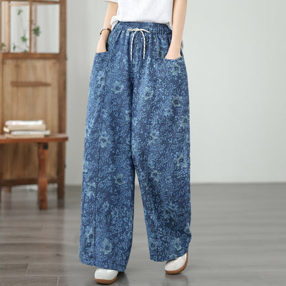 Women's Wide Leg Jeans Lightweight Wasited Elastic Print Y2K Pants - LAI MENG FIVE CATS