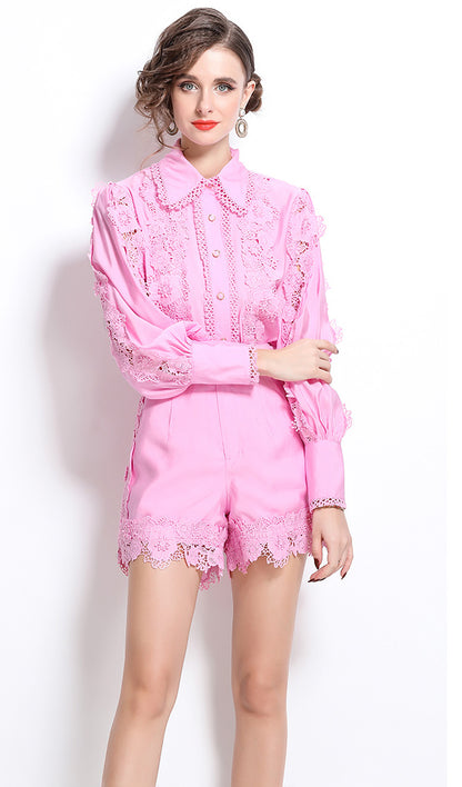 Two-piece lace loose blouse set