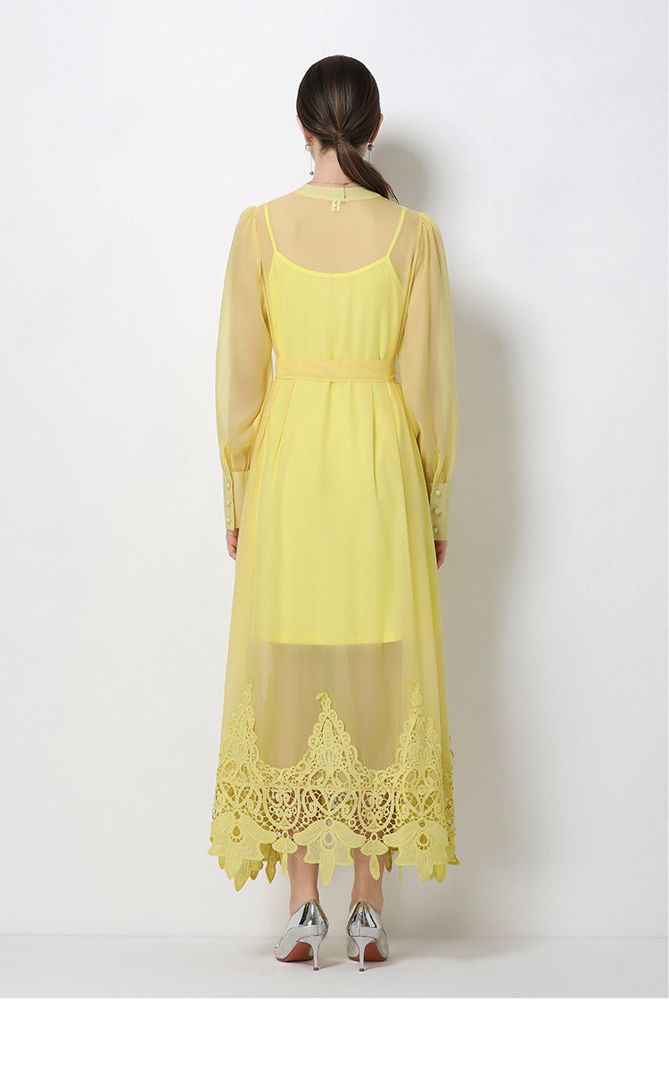 Sheer Embroidered Organza Maxi Dress with Slip & Belt LAI MENG FIVE CATS Sheer Embroidered Organza Maxi Dress with Slip & Belt LAI MENG FIVE CATS