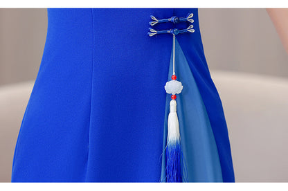 Women's Cheongsam Short Sleeve Qipao Long Dress
