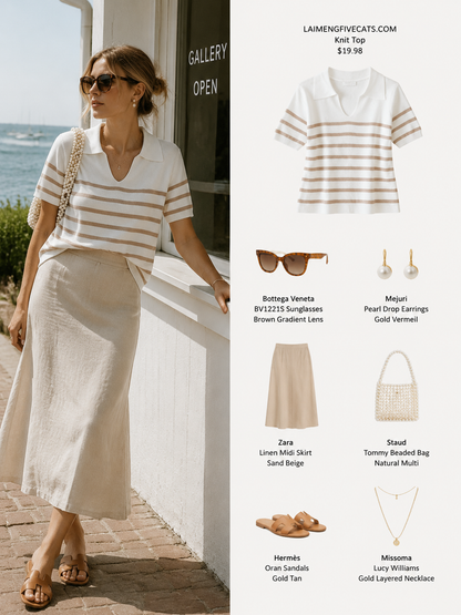 Stripe Polo Knit Top – Lightweight Everyday Statement