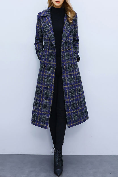 women's plaid woolen long coat