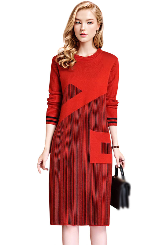 Women's Elegant Sweater Long Sleeve Knit Pullover Party Midi Dress