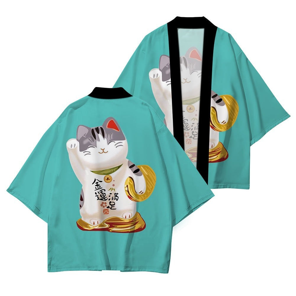 Women's Lucky Cat Cardigan Kimono Cover up Tops