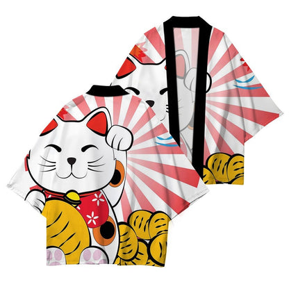 Women's Lucky Cat Cardigan Kimono Cover up Tops