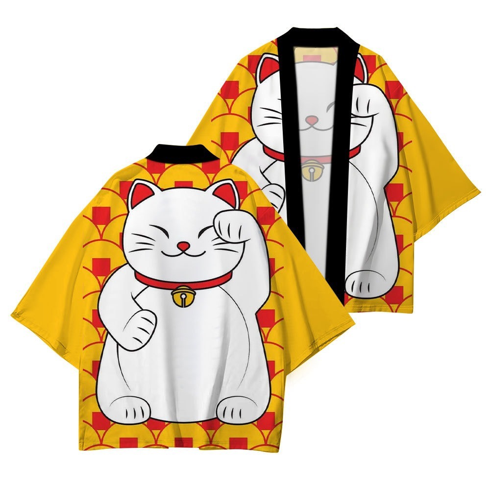 Women's Lucky Cat Cardigan Kimono Cover up Tops