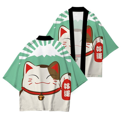 Women's Lucky Cat Cardigan Kimono Cover up Tops