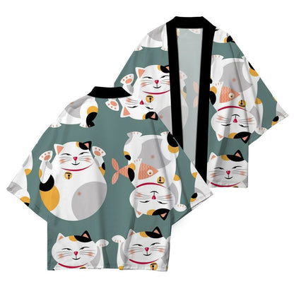 Women's Lucky Cat Cardigan Kimono Cover up Tops