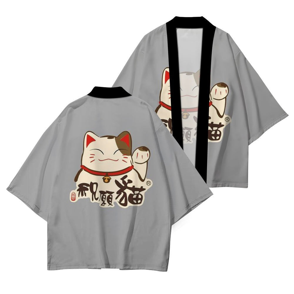 Women's Lucky Cat Cardigan Kimono Cover up Tops