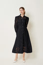 Lapel Long Sleeves Lace Buttons Maxi Dress