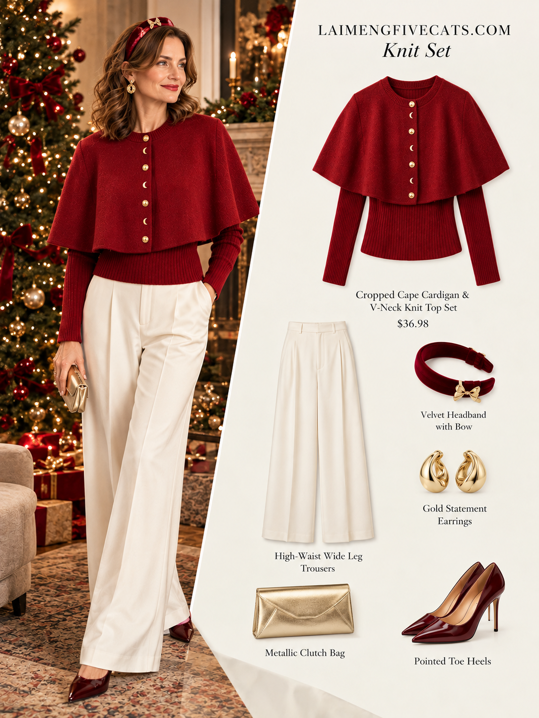 27818 Elegant Cropped Knit Cape Cardigan Set | 5 Colors