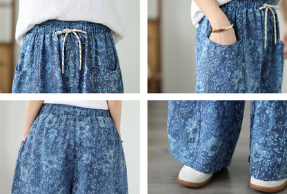 Women's Wide Leg Jeans Lightweight Wasited Elastic Print Y2K Pants - LAI MENG FIVE CATS