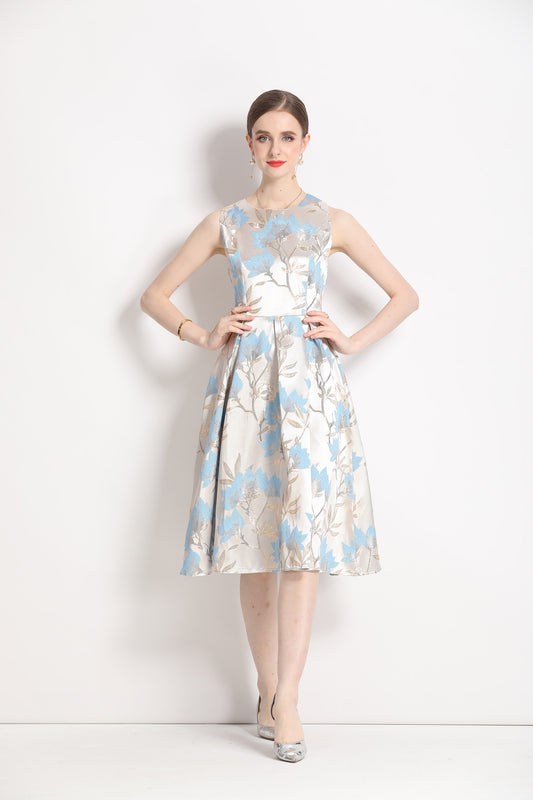 1950's Print Vintage Sleeveless Midi Dress