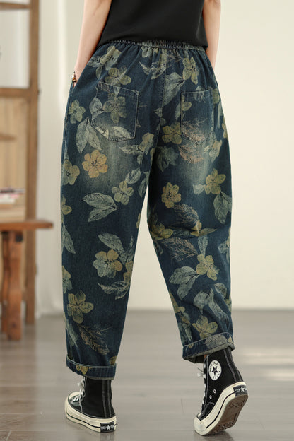 Women's Baggy Jeans Drawstring Elastic Barrel Denim Pants