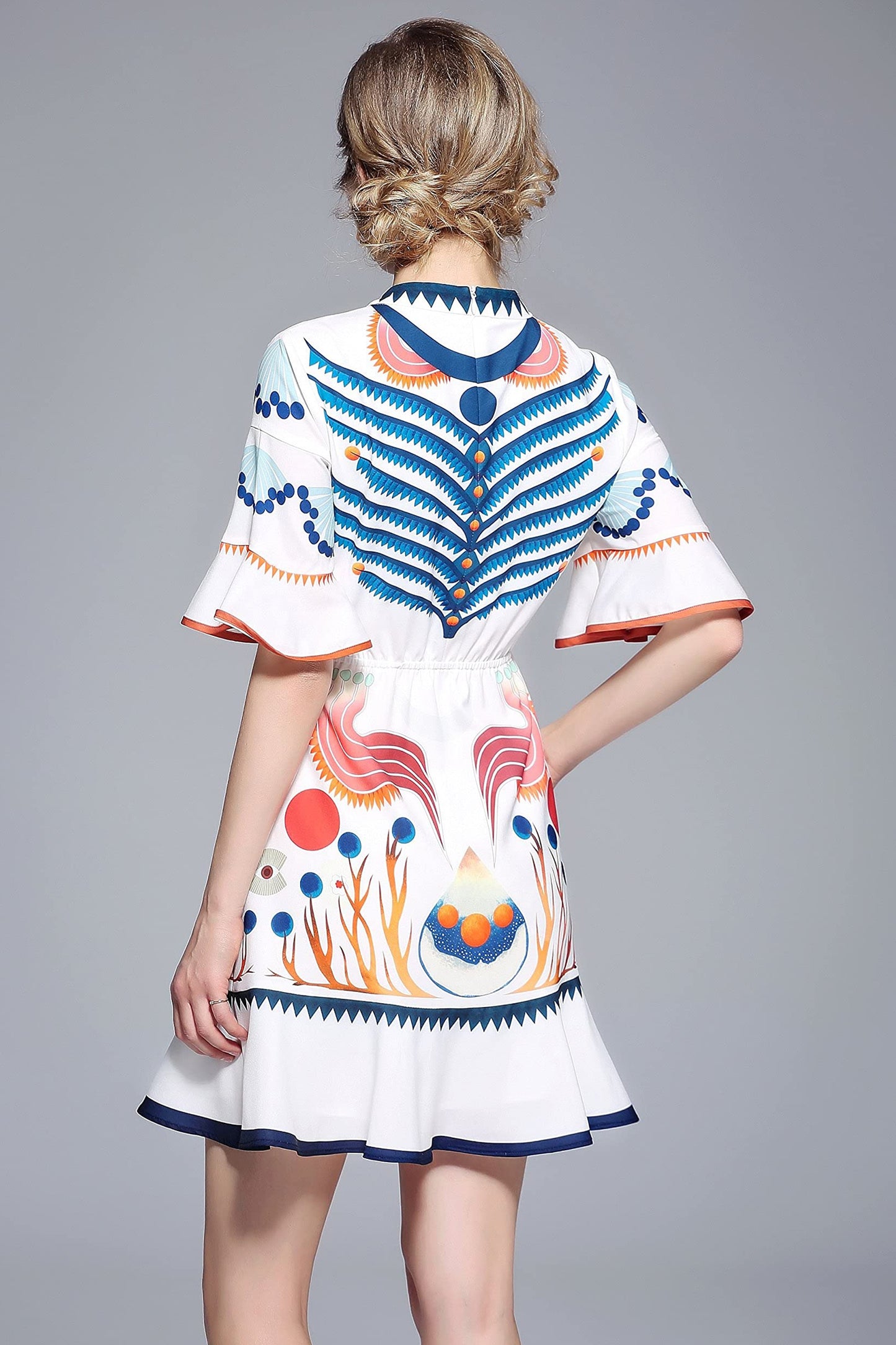 SSY-Women's Bell Short Sleeve Floral Print Mini Dress