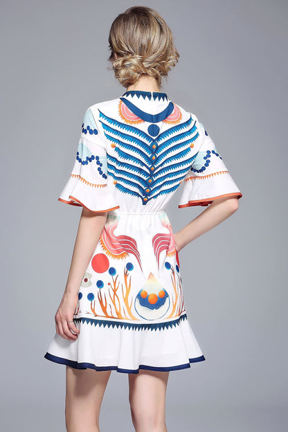 SSY-Women's Bell Short Sleeve Floral Print Mini Dress