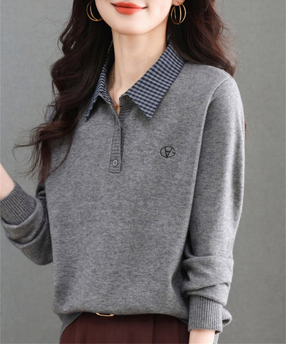 Plaid Collar Knit Sweater | Contrast Collar Pullover
